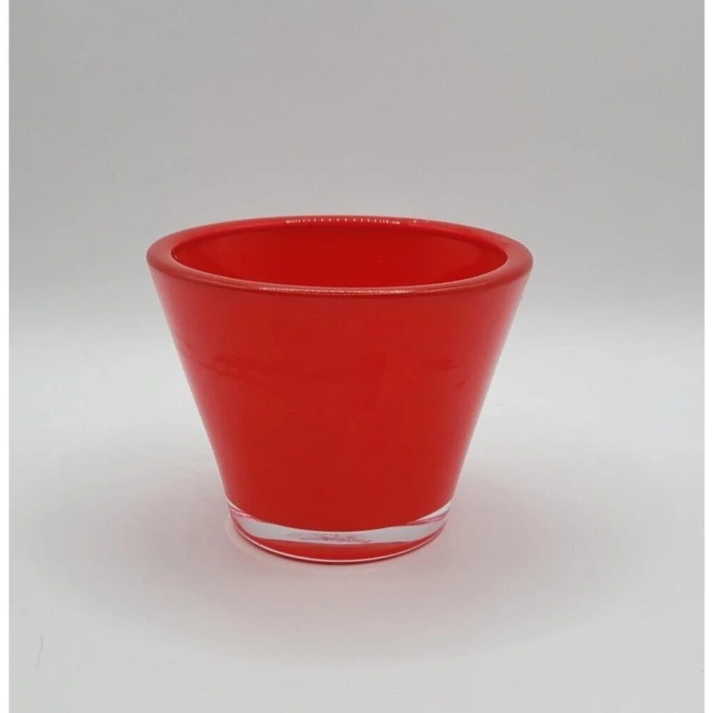 Crate & Barrel Lolli Tomato Red Glass Votive Candle Holder Made in Germany